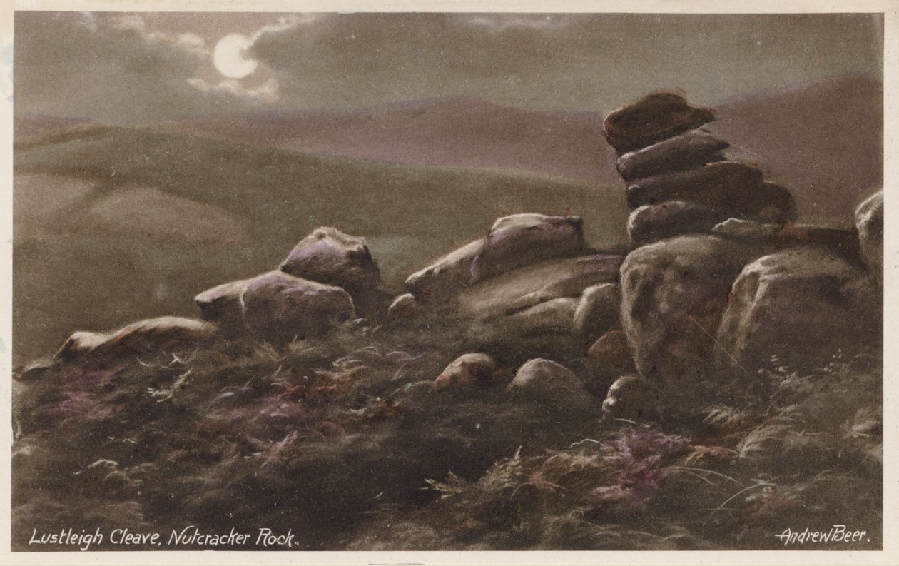 Dartmoor: Lustleigh Cleave, Nutcracker Rock (färgfoto) av Andrew Beer