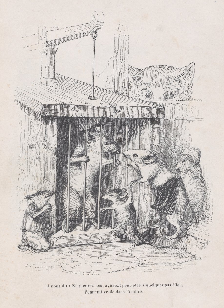 Han säger till oss: gråt inte, agera! från scener ur djurens privata och offentliga liv..., ca. 1837-47. av Andrew Best Leloir