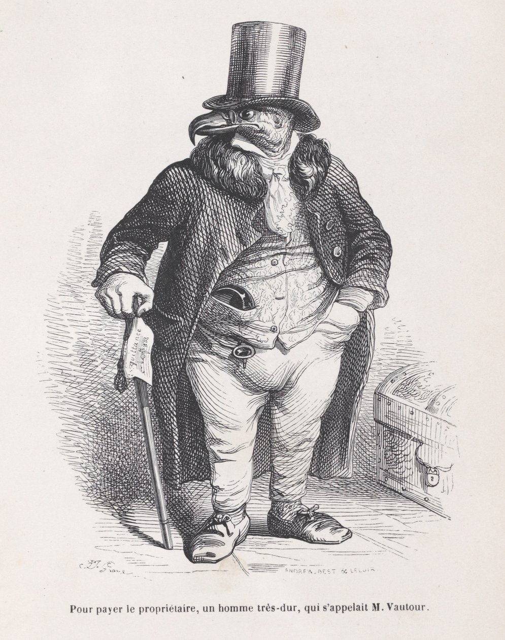 Att betala hyresvärden, en mycket hård man, som hette M. Vautour från Scener från t..., ca. 1837-47. av Andrew Best Leloir
