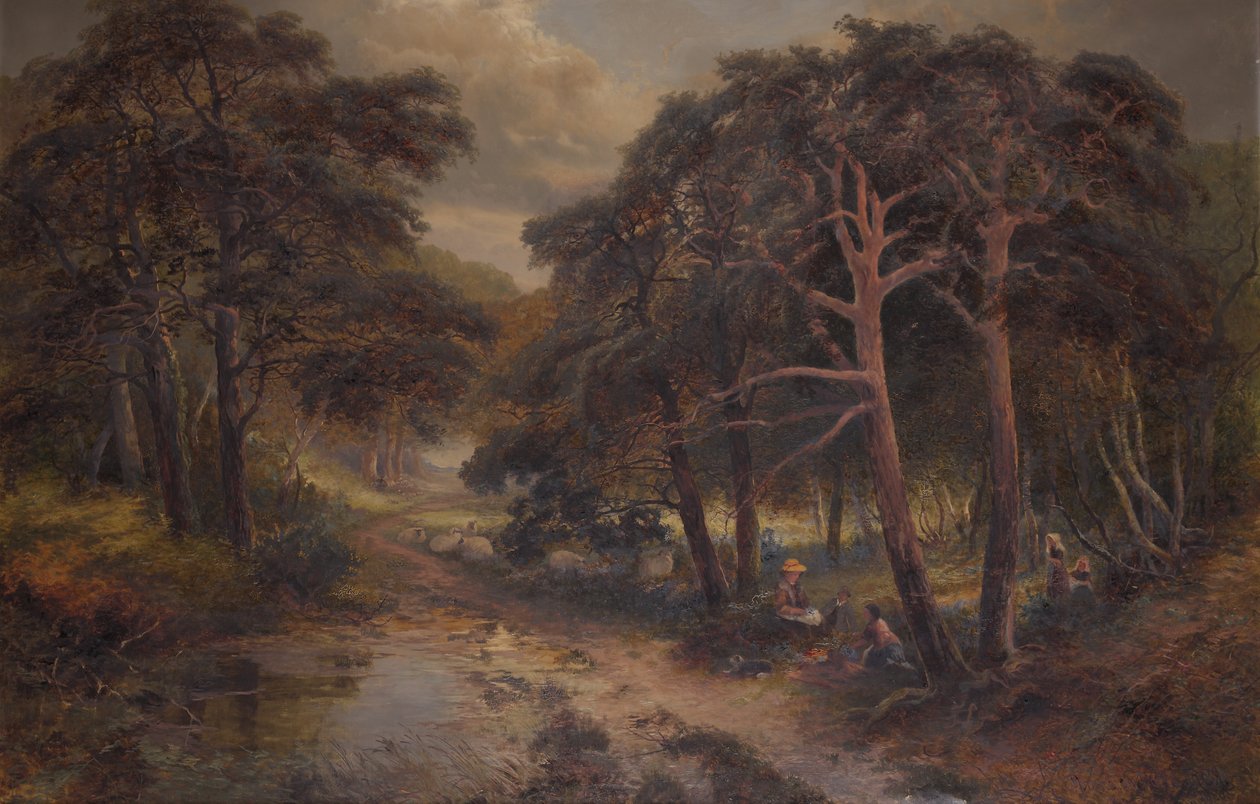 Among the Bluebells (olja på duk) av Andrew Brandish Holte