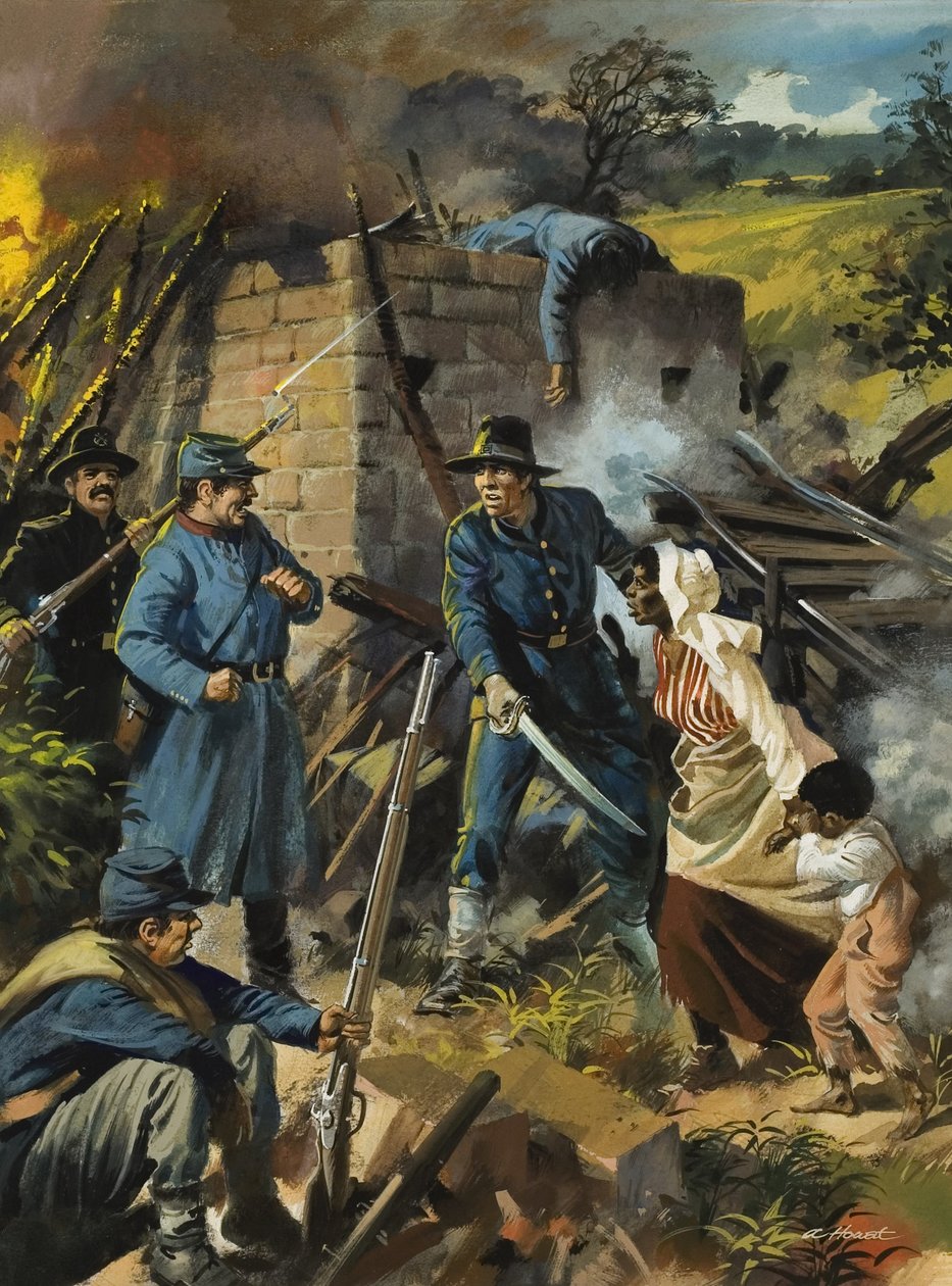 John Brown den 30 augusti 1856 när han genskjuter en grupp slaverivänner (gouache på papper) av Andrew Howat