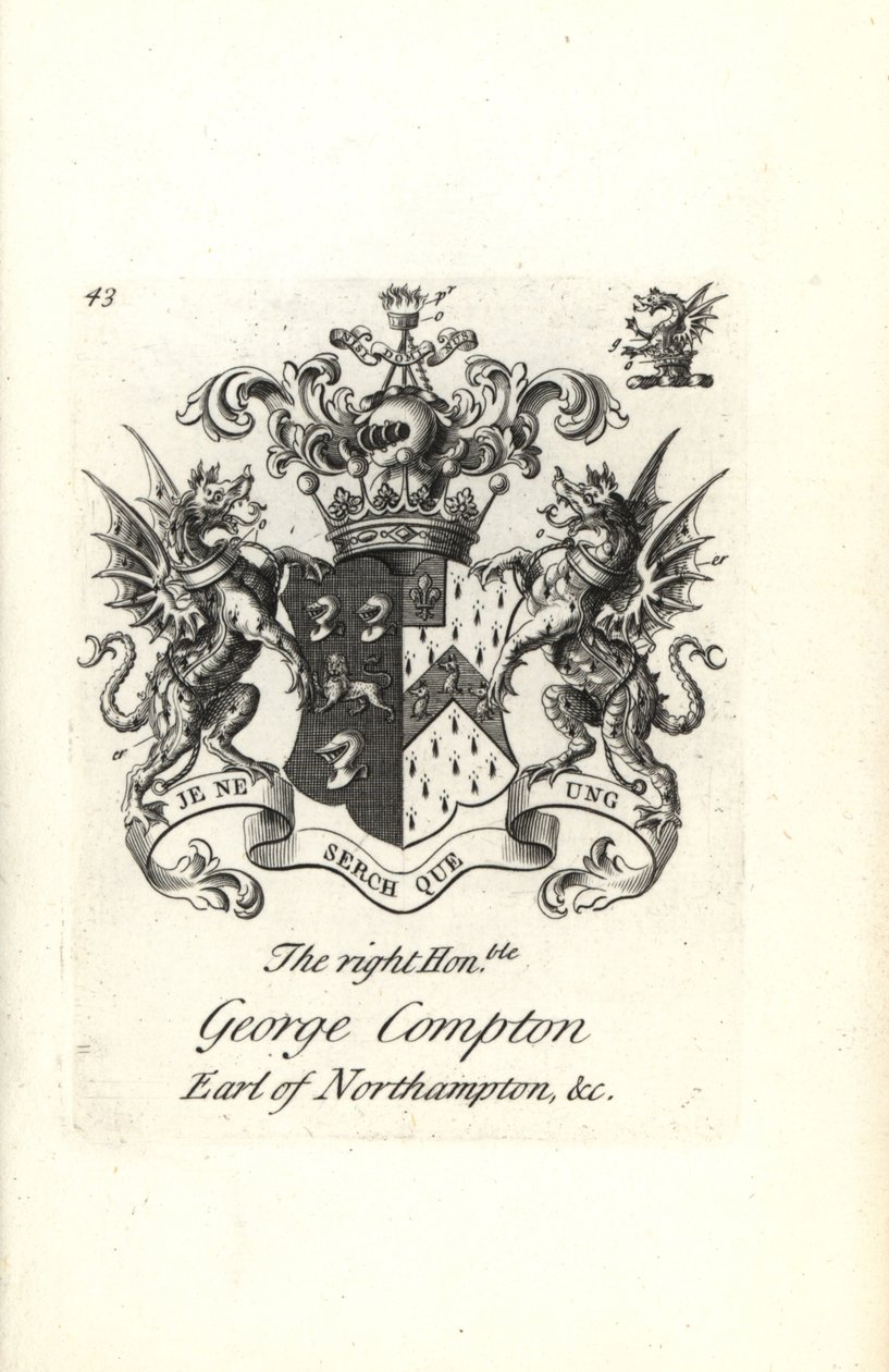 Vapensköld och vapen av höger ärade George Compton, 6:e Earl of Northampton av Andrew Johnston