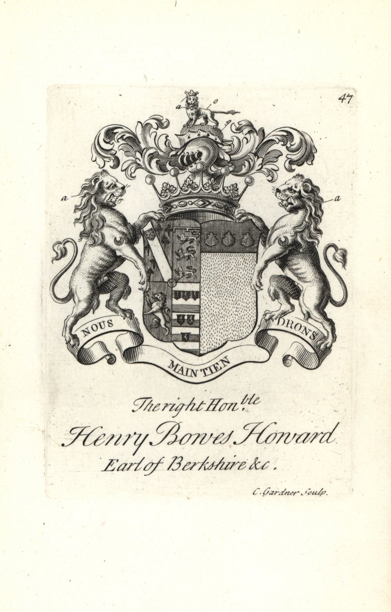 Vapensköld och vapen av höger ärade Henry Bowes Howard av Andrew Johnston
