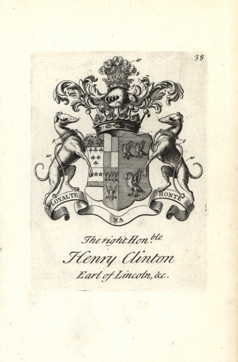 Vapensköld och vapen av höger ärade Henry Clinton, 7:e Earl of Lincoln av Andrew Johnston