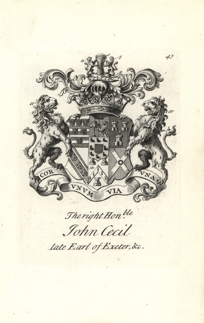 Vapensköld och vapen av höger ärade John Cecil, 6:e Earl of Exeter av Andrew Johnston