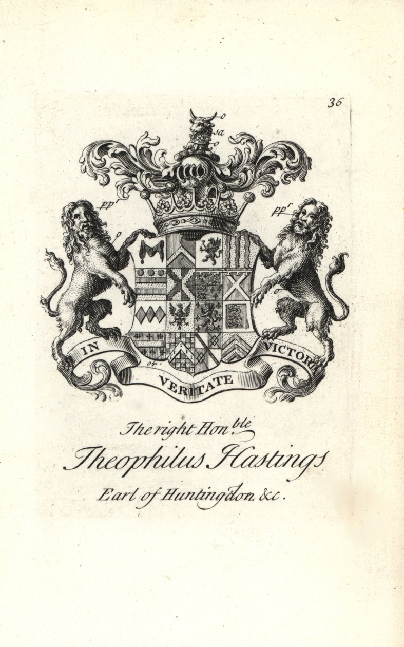 Vapensköld och vapen av den höge ärade Theophilus Hastings, 9:e greven av Huntingdon av Andrew Johnston