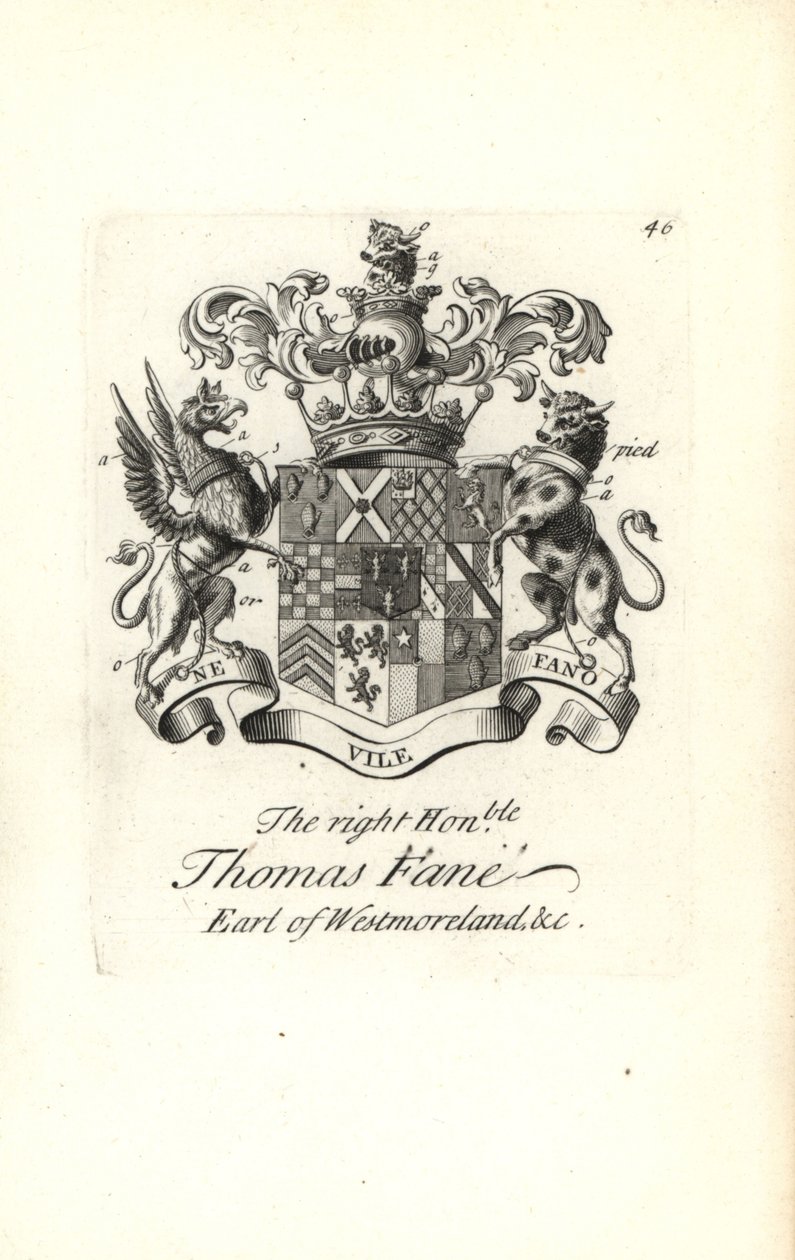 Vapensköld och vapen av den högra ärade Thomas Fane, 8:e Earl of Westmoreland av Andrew Johnston