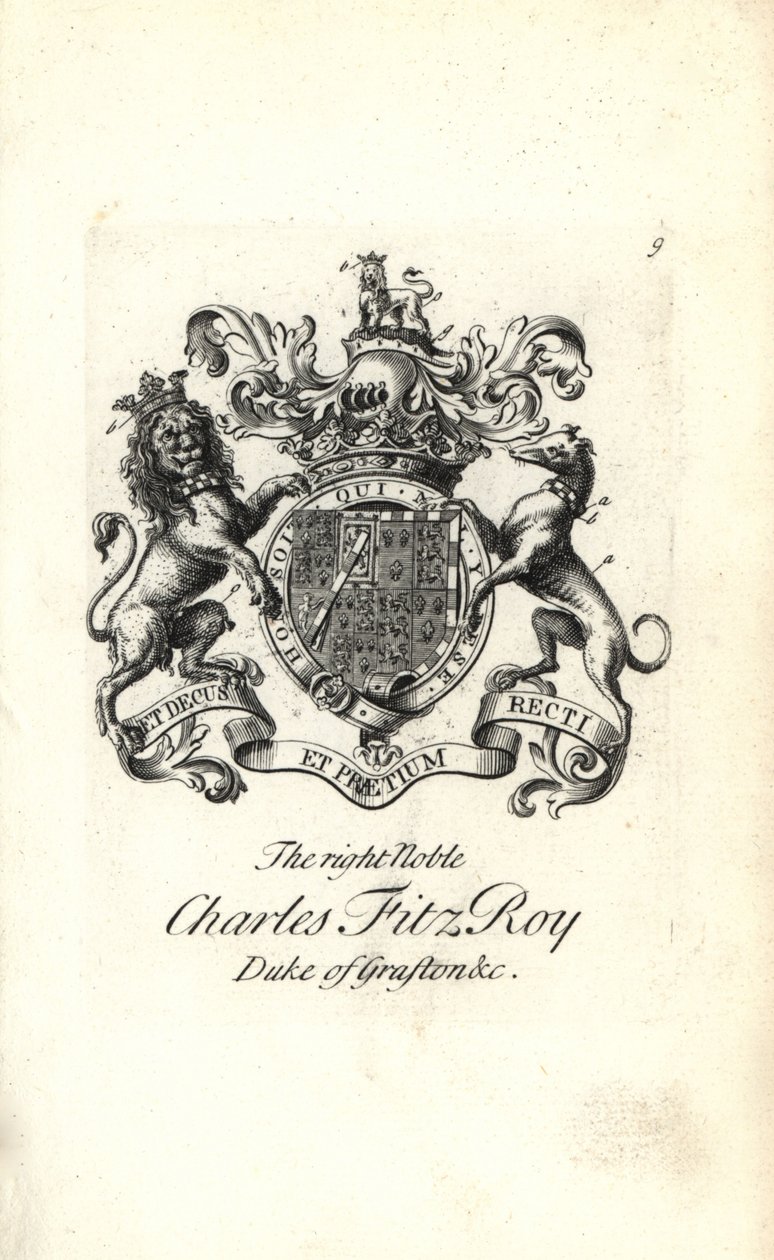 Vapensköld och vapen av den högra adelige Charles FitzRoy, 2:a hertigen av Grafton av Andrew Johnston
