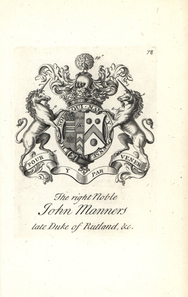 Vapensköld och vapen av den högra adelsmannen John Manners, 2:a hertigen av Rutland av Andrew Johnston
