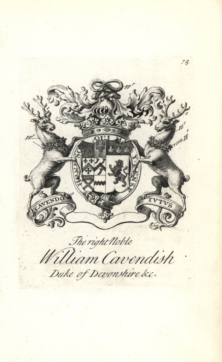 Vapensköld och vapen av den högra adelige William Cavendish, 2:a hertigen av Devonshire av Andrew Johnston