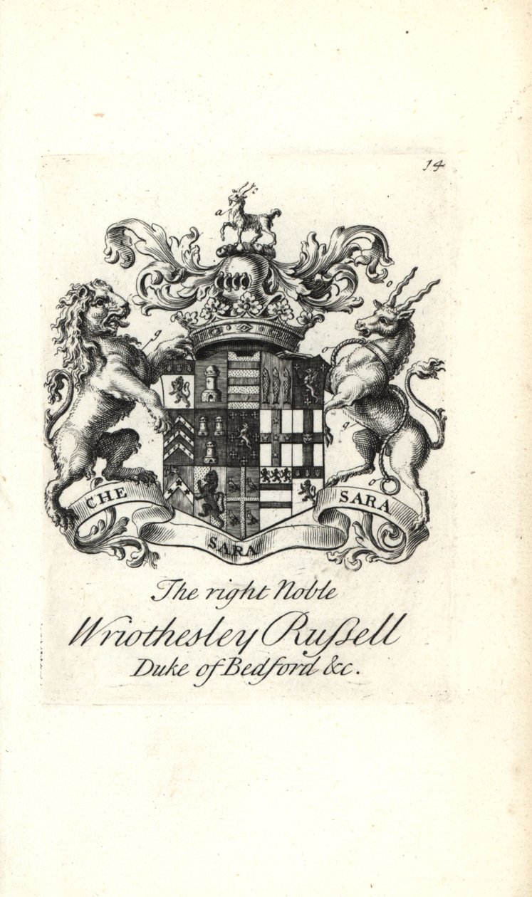 Vapensköld och vapen av den högra adelsmannen Wriothesley Russell, 3:e hertigen av Bedford av Andrew Johnston