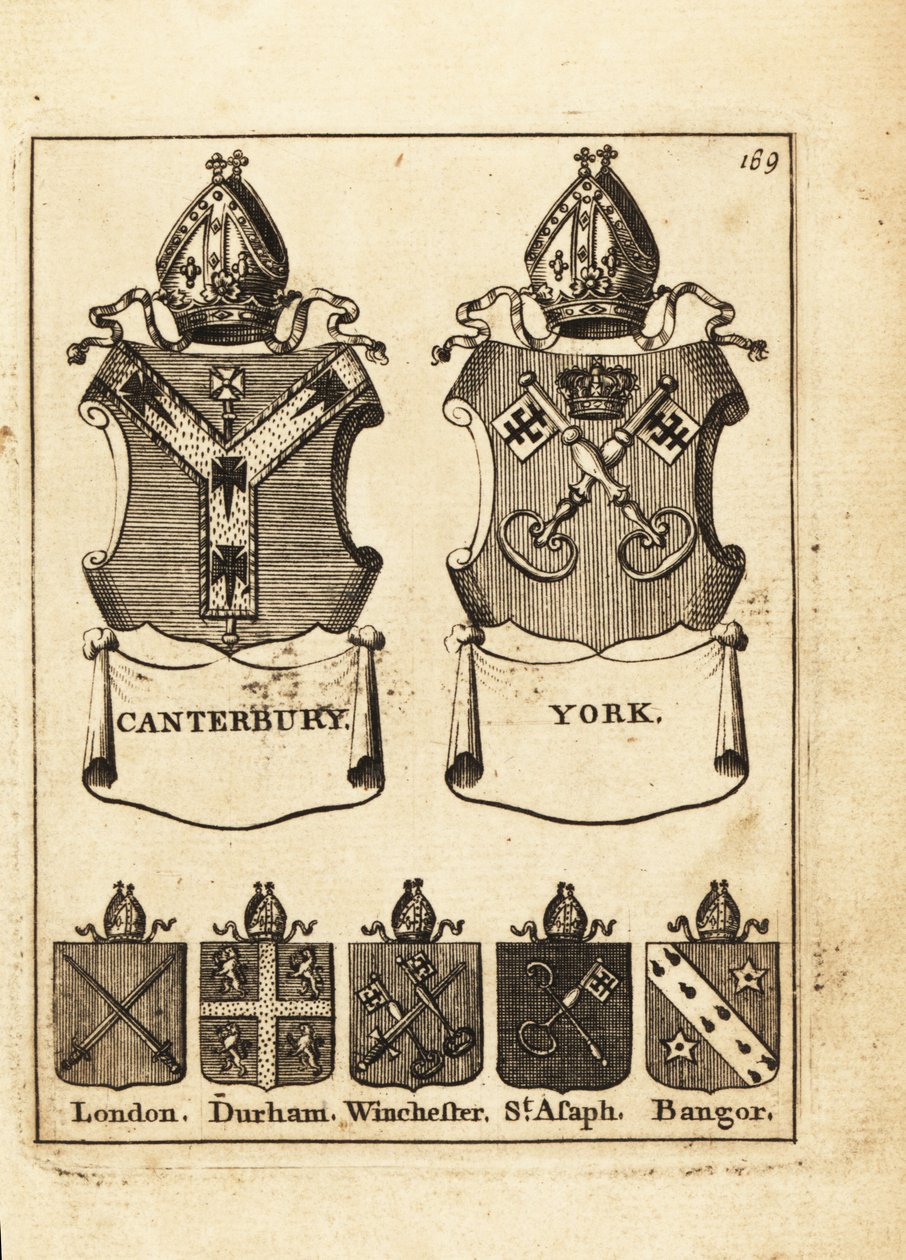 Vapensköld av biskoparna av Canterbury, York, London, Durham, Winchester, St av Andrew Johnston