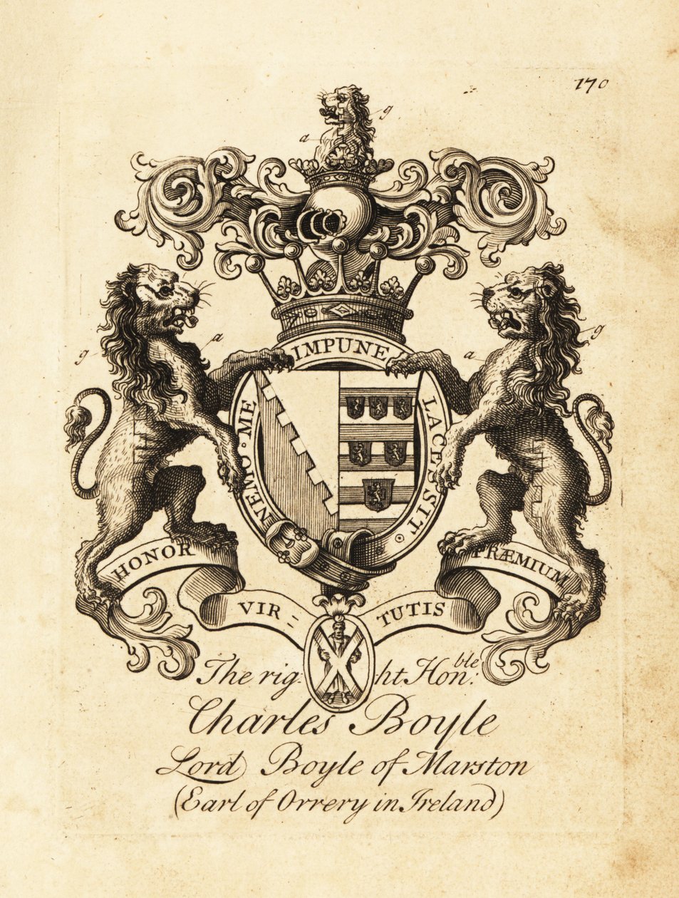 Vapensköld av högern Charles Boyle, Lord Boyle av Marston, 4:e greven av Orrery i Irland av Andrew Johnston