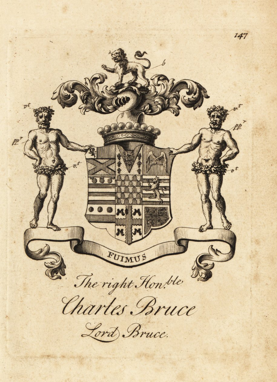 Vapensköld av den högra ärade Charles Bruce, Lord Bruce, 3:e earl av Ailesbury, 4:e earl av Elgin av Andrew Johnston