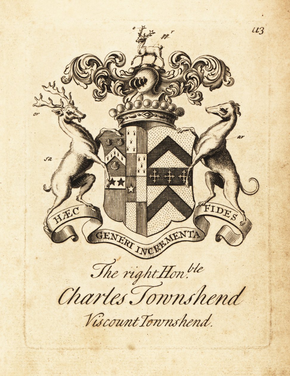 Vapensköld av högern ärade Charles Townshend, 2nd Viscount Townshend av Andrew Johnston