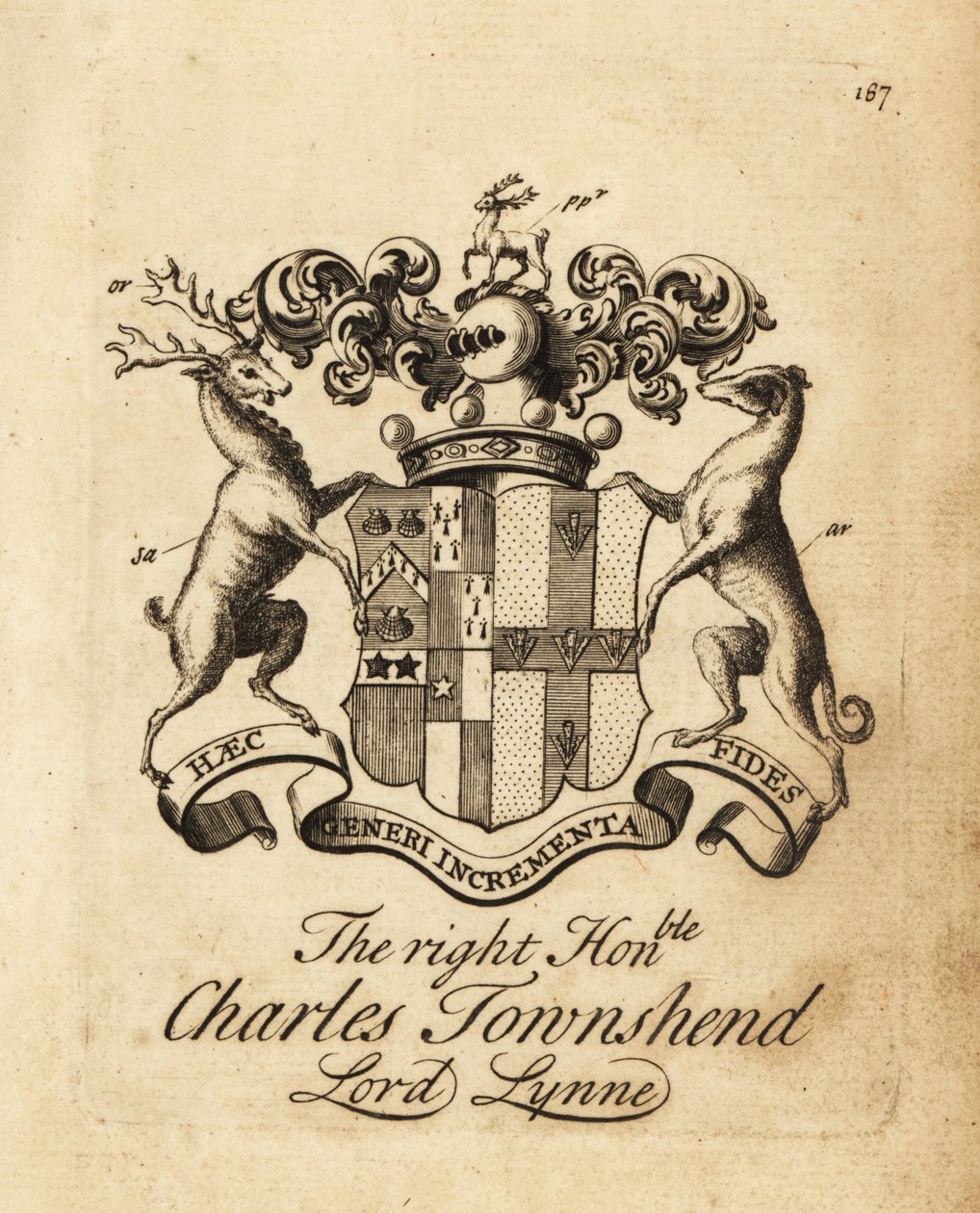Vapensköld av den högra ärade Charles Townshend, Lord Lynne, 3:e Viscount Townshend av Andrew Johnston