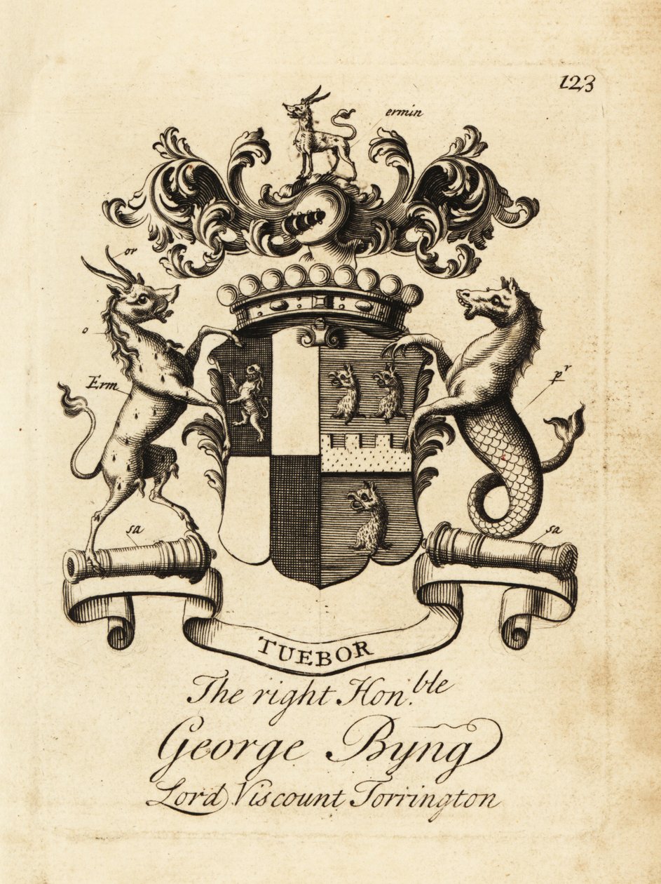 Vapensköld av den högra ärade George Byng, Lord 1st Viscount Torrington, av Andrew Johnston