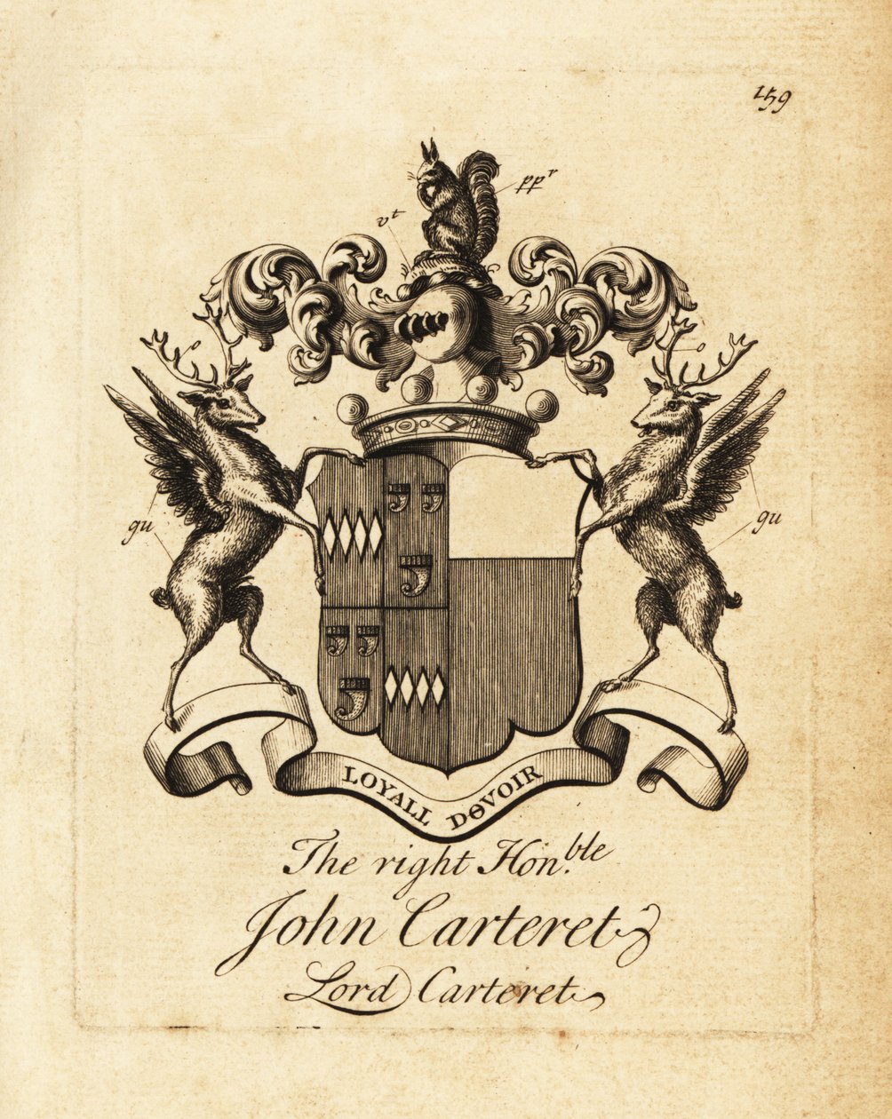 Vapensköld av den högra ärade John Carteret, Lord Carteret, 2nd Earl Granville, 7th Seigneur of Sark av Andrew Johnston