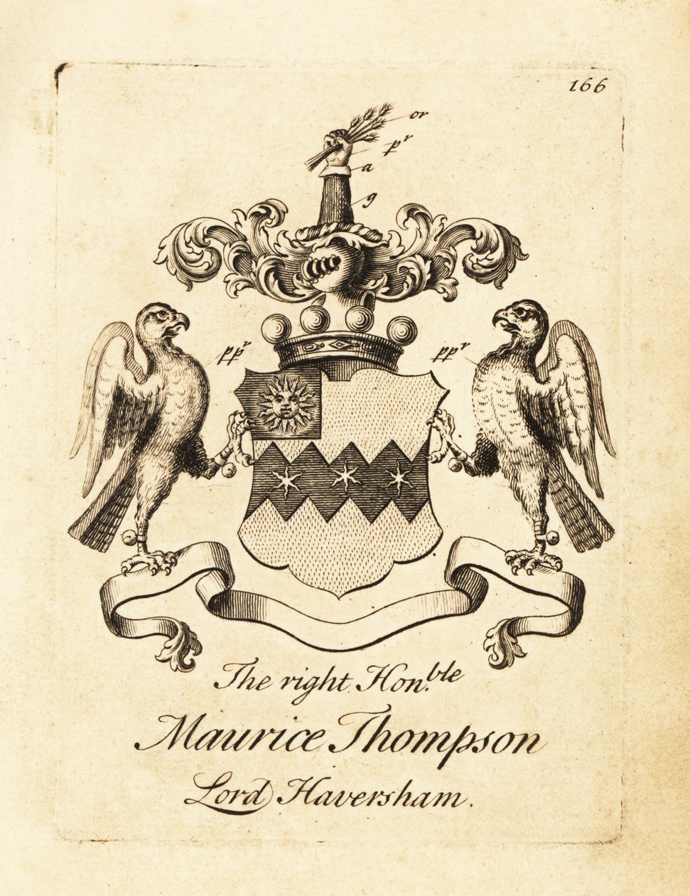 Vapensköld av högern ärade Maurice Thompson, Lord Haversham, 2nd Baron Haversham av Andrew Johnston