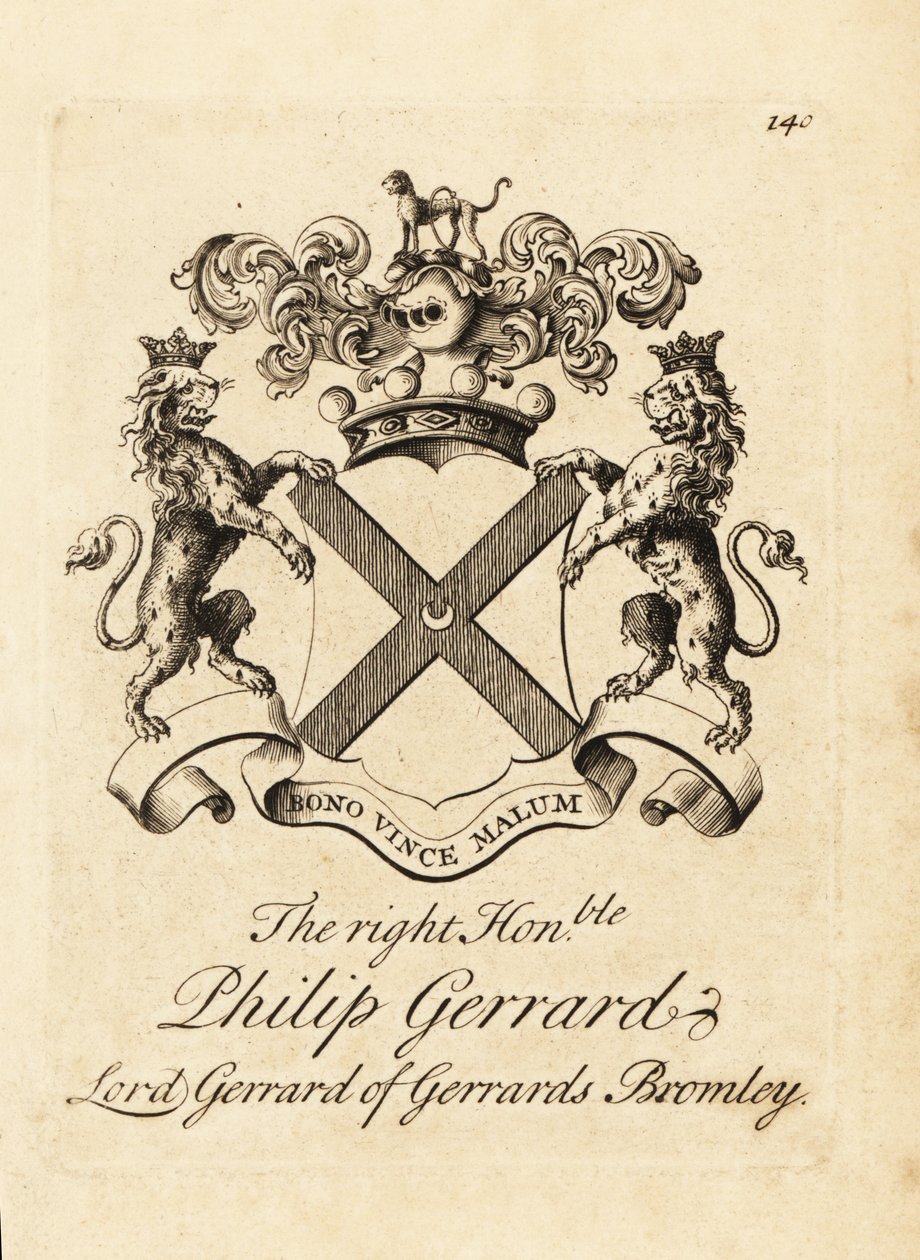 Högerns vapen, ärade Philip Gerrard, Lord Gerrard av Gerrards Bromley, 7:e baron Gerard av Andrew Johnston