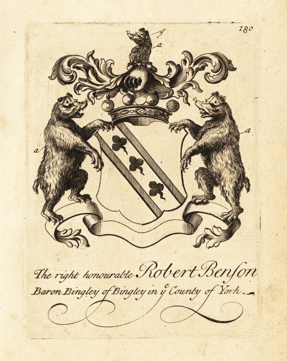 Vapensköld av högern ärade Robert Benson, Baron Bingley av Bingley i County of York av Andrew Johnston