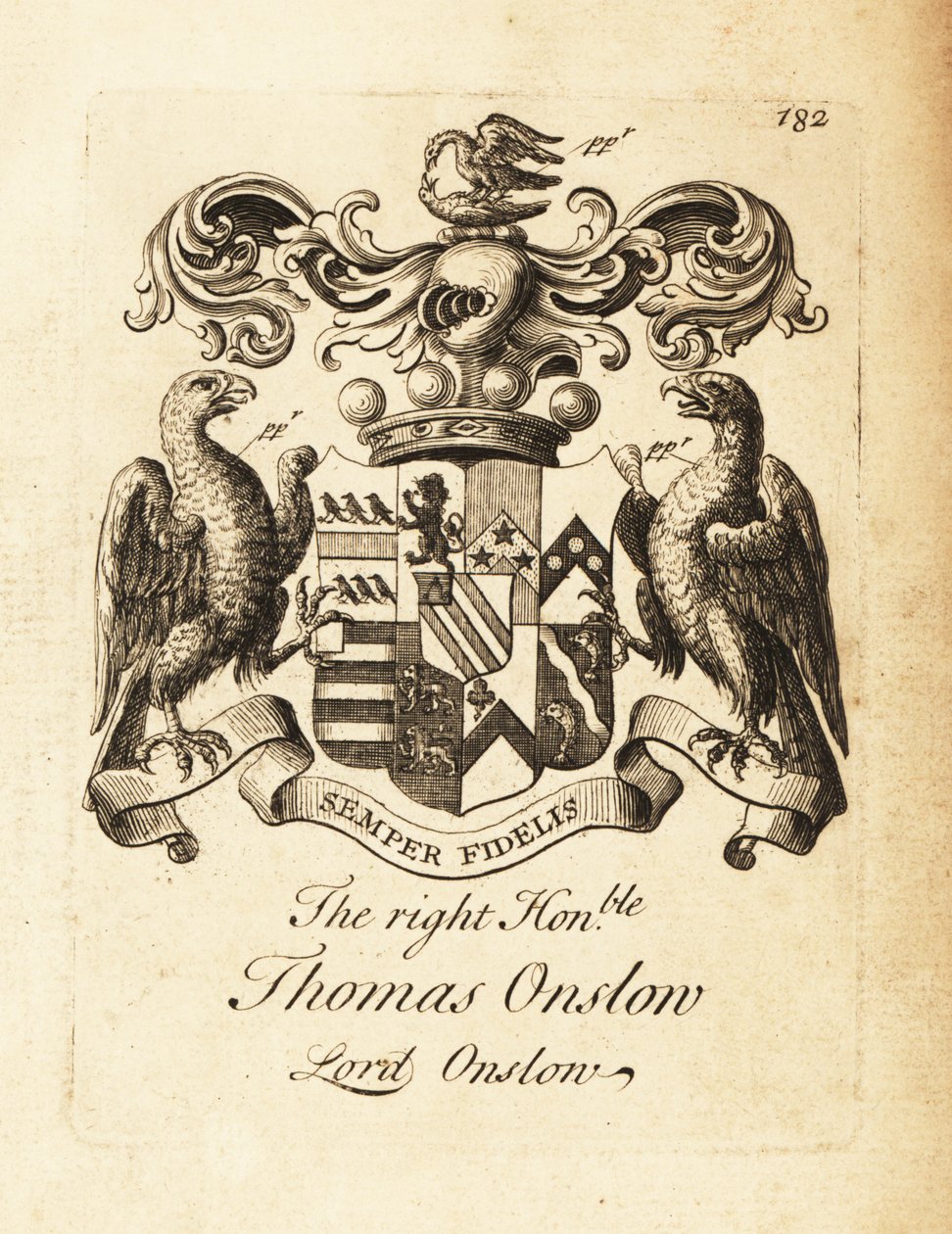 Vapensköld av den högra ärade Thomas Onslow, Lord Onslow, 2nd Baron Onslow av Andrew Johnston