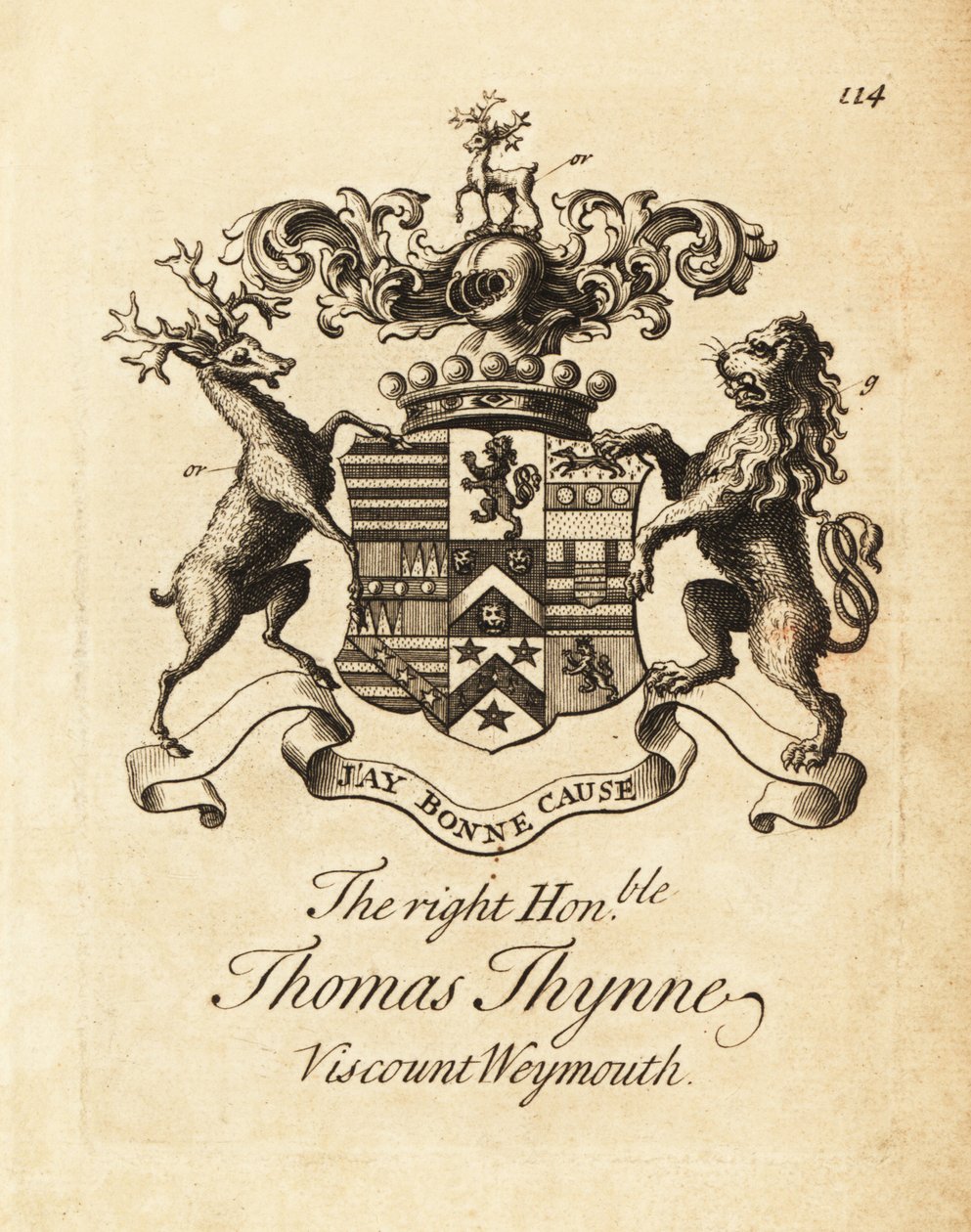 Vapensköld av den högra ärade Thomas Thynne, 2:a Viscount Weymouth av Andrew Johnston