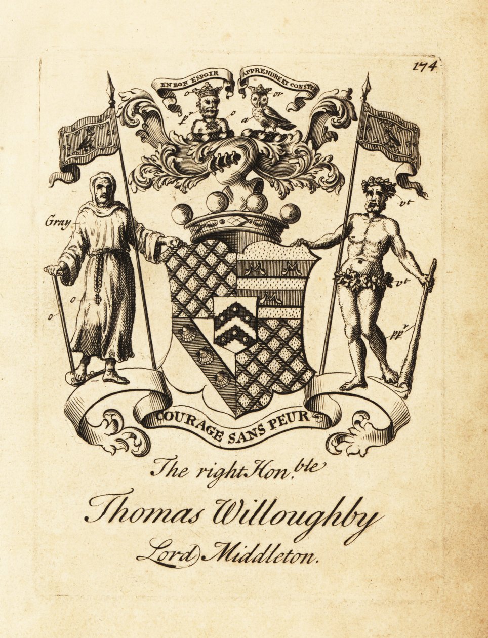 Vapensköld av högern Thomas Willoughby, Lord Middleton av Andrew Johnston