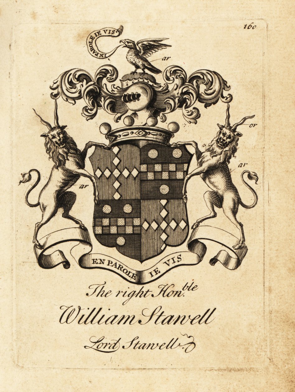 Vapensköld av högern ärade William Stawell, Lord Stawell, 3:e baron Stawell (död 1742) av Andrew Johnston