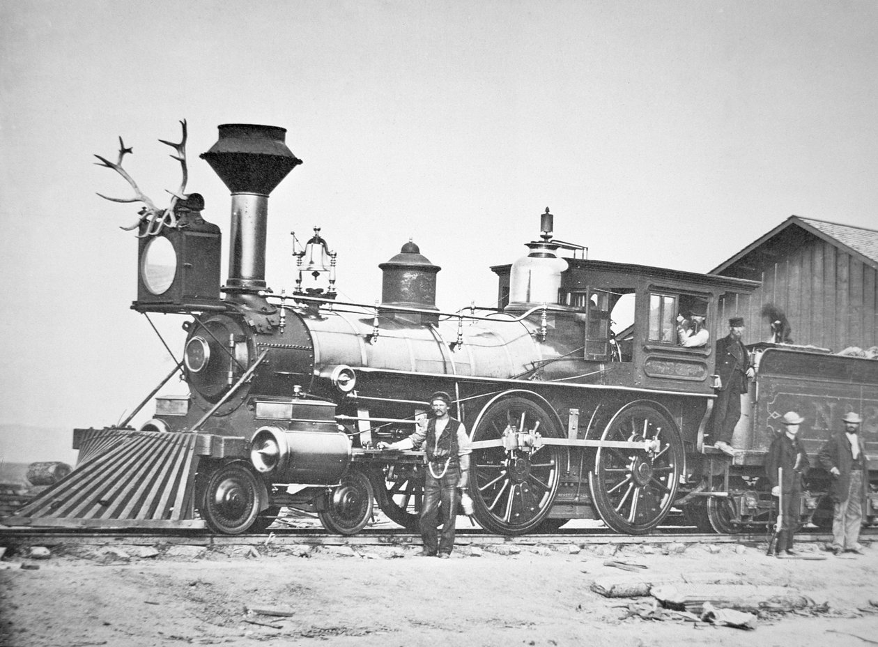 Lokomotiv nummer 23 vid Wyoming Station nya Little Laramie River, Wyoming av Andrew Joseph Russell