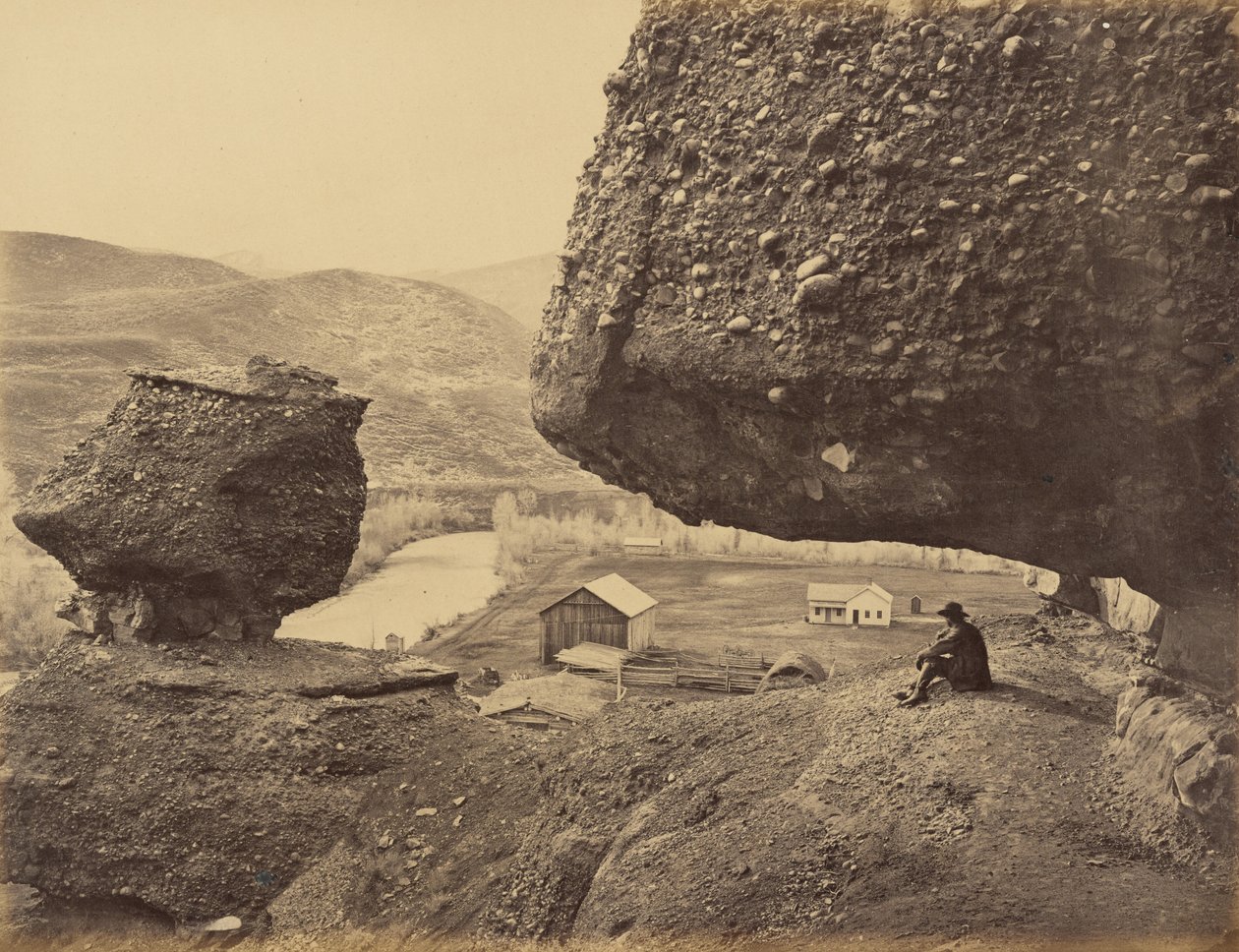 Tavel 32. Hängande klippa, foten av Echo Canon,1869 (foto) av Andrew Joseph Russell