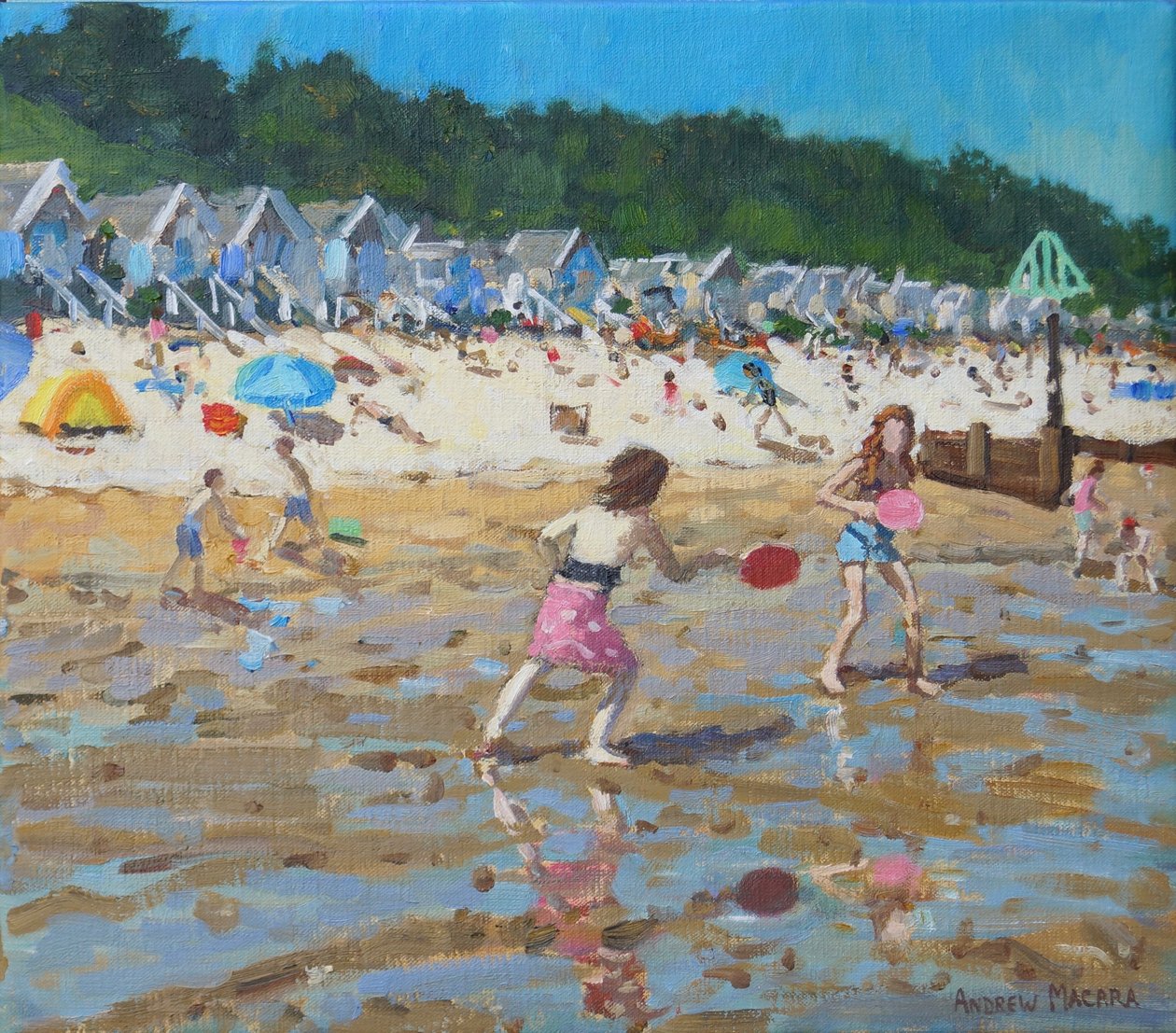 Bat and ball, Wells- next -the-sea, 2019, (olja på duk) av Andrew Macara