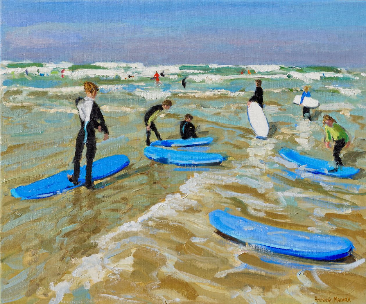 Blå surfbrädor, Bude. 20x24",2019,(olja på duk) av Andrew Macara