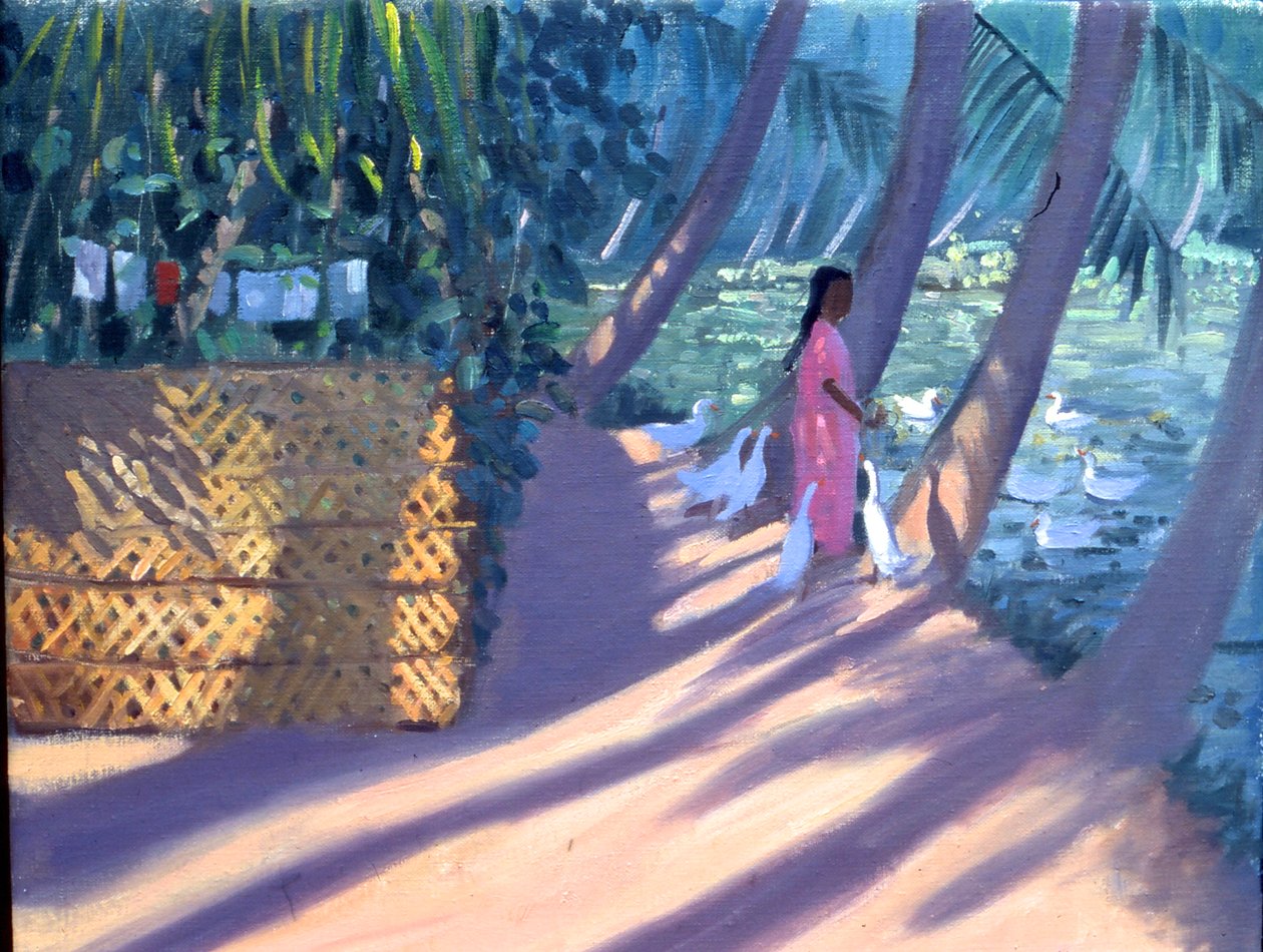 Matar ankorna, Kerala, Indien (olja på duk) av Andrew Macara