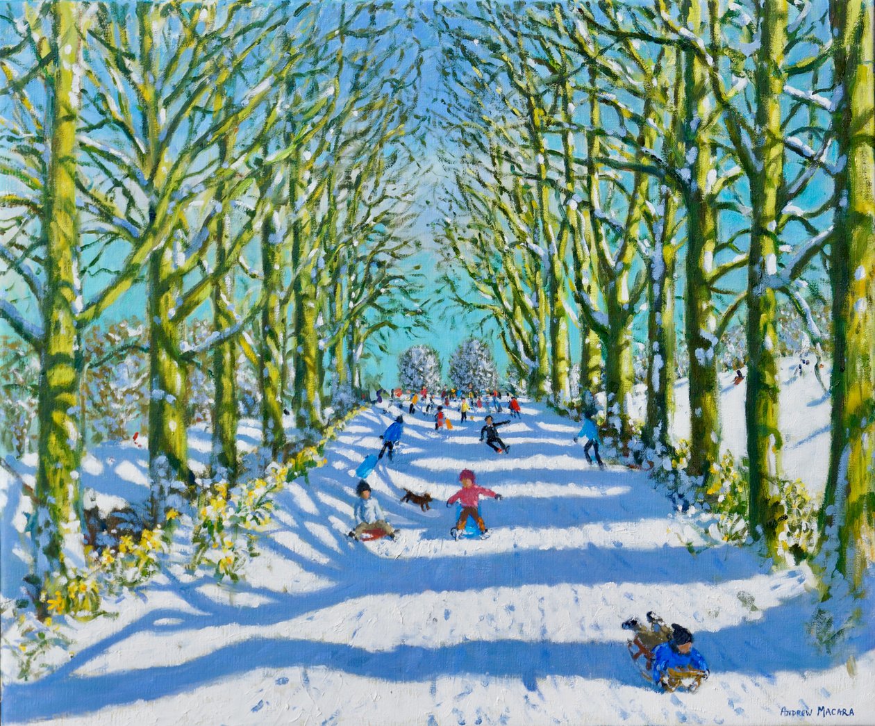 Kul i solen och snön, Derby, 2022 (olja på duk) av Andrew Macara