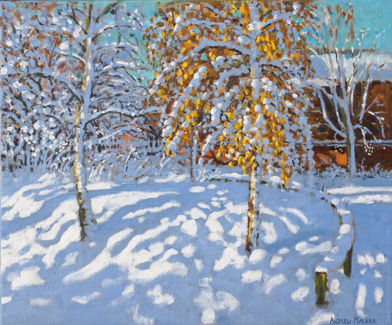 Gyllene löv på vintern, Normanton, Derby, (olja på duk) av Andrew Macara