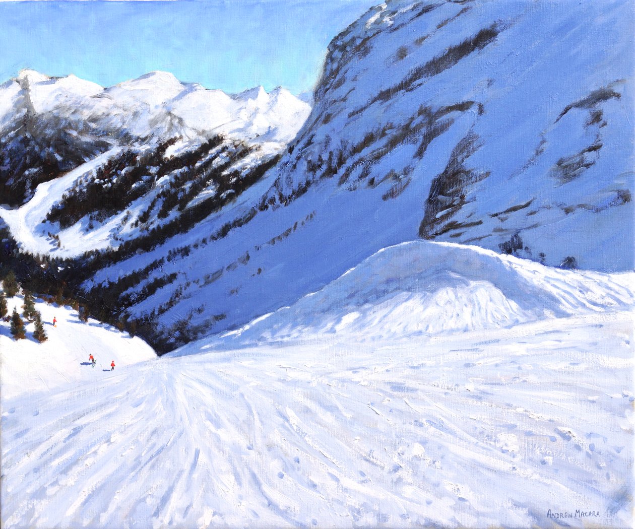 Into the valley, Courchevel, Frankrike, 2019, (olja på duk) av Andrew Macara