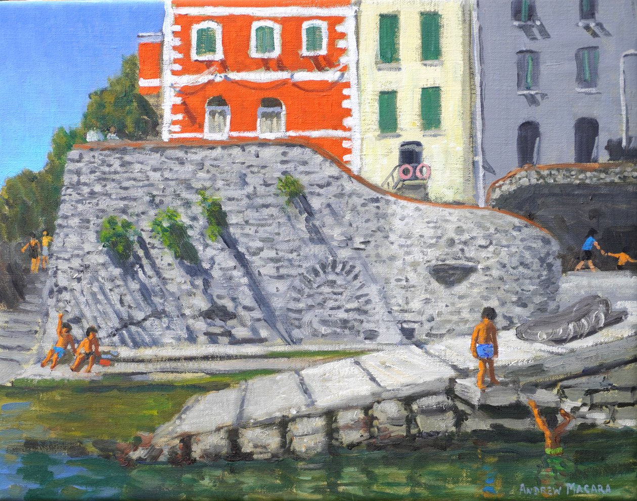 Portafino, Italien (olja på duk) av Andrew Macara