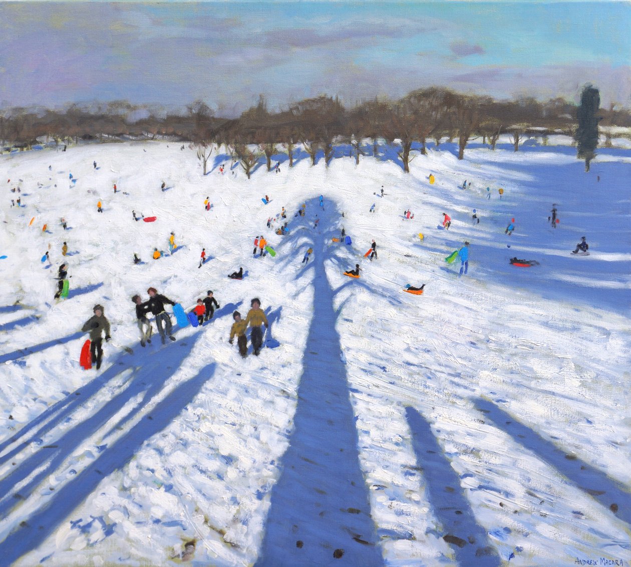 Sledging, Wollaton Park, 2017, (olja på duk) av Andrew Macara
