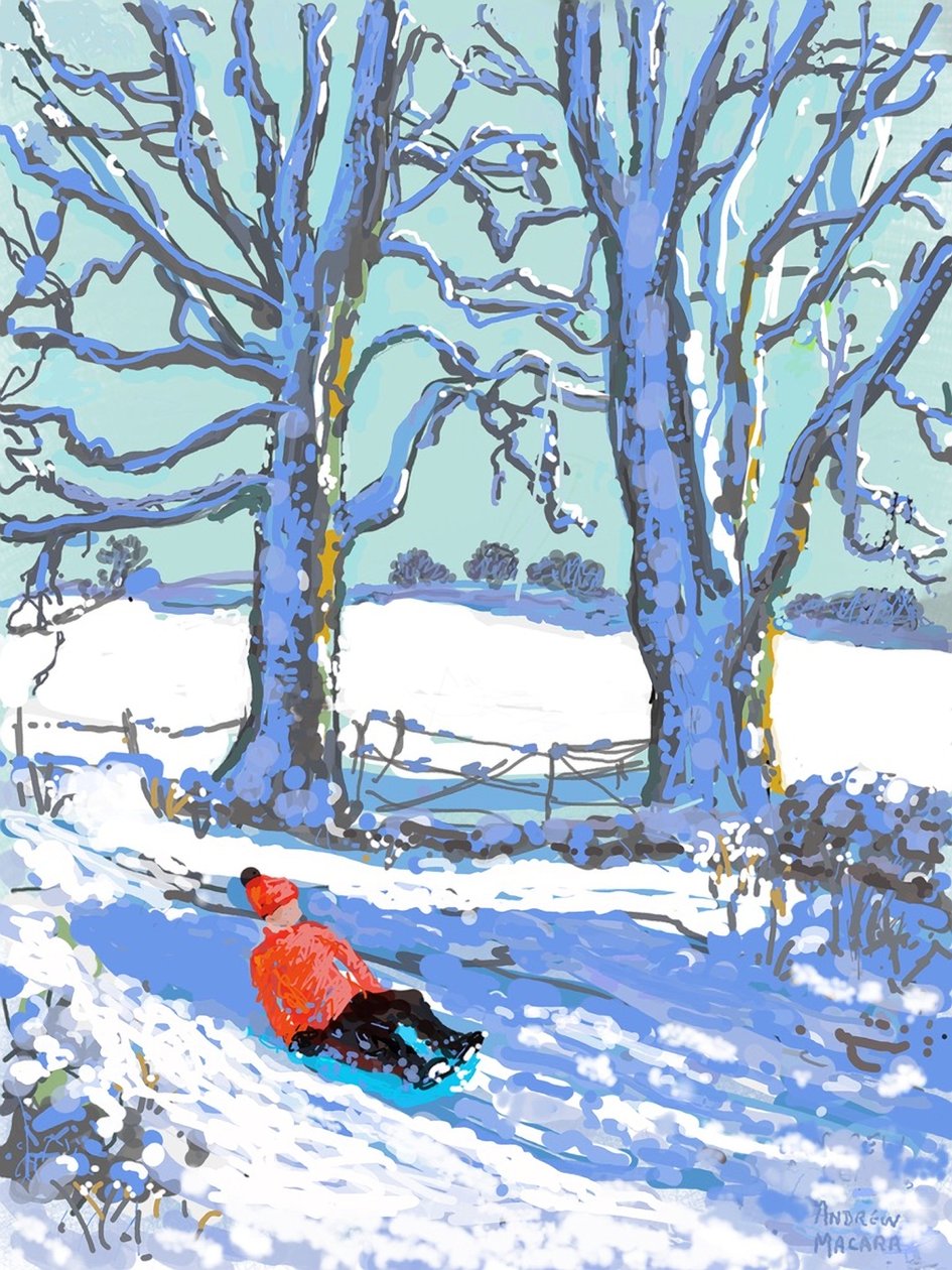 Kälkåkning i Derbyshire, 2021 (Ipad-utskrift) av Andrew Macara