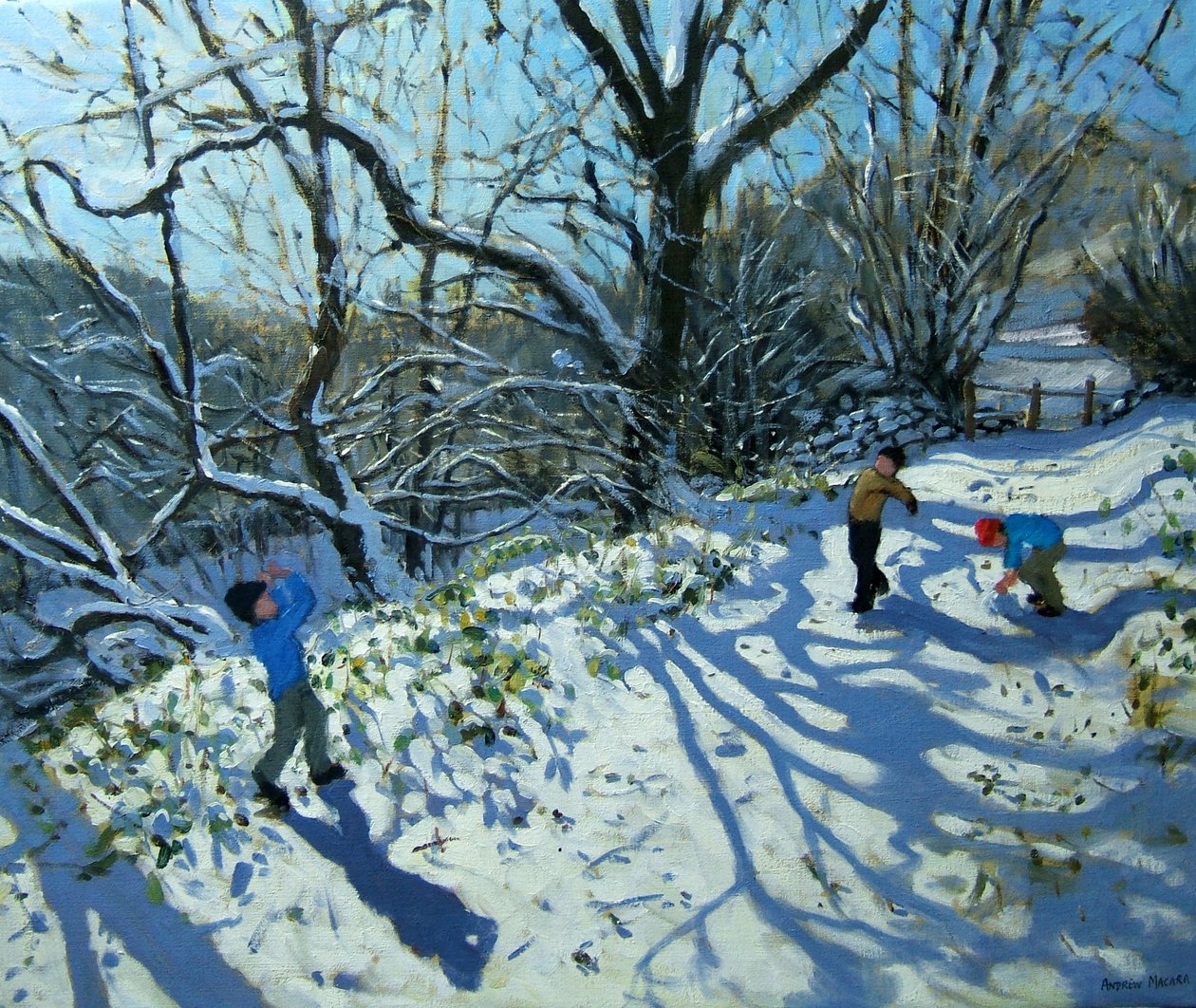 Snöbollskamp, Derbyshire (olja på duk) av Andrew Macara