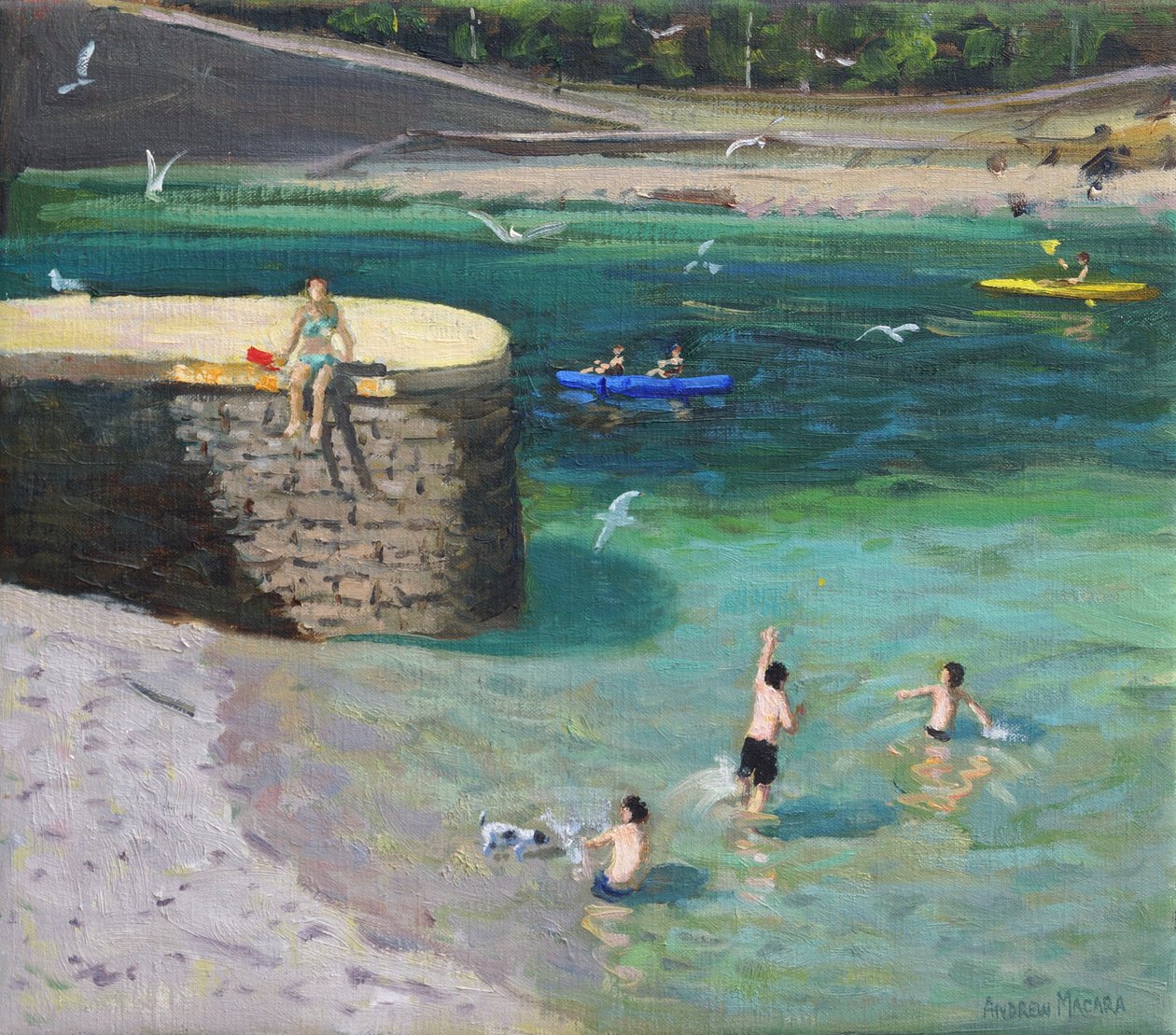 The Harbour, Looe, 2018, (olja på duk) av Andrew Macara