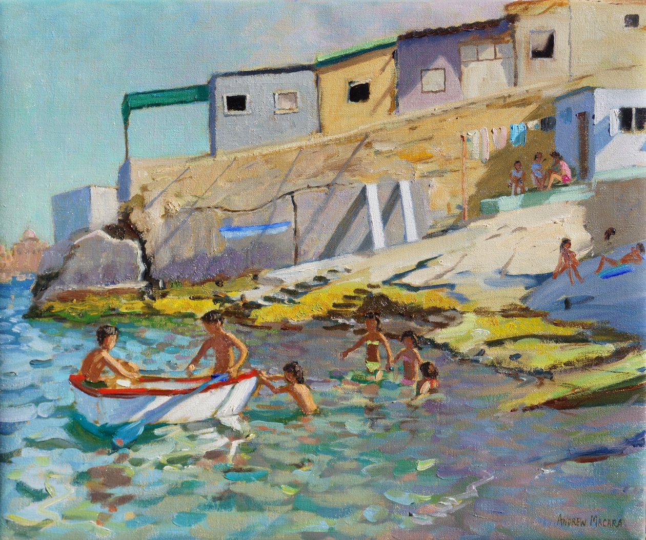 Roddbåten, Valletta, Malta, 2015, (Olja på duk) av Andrew Macara