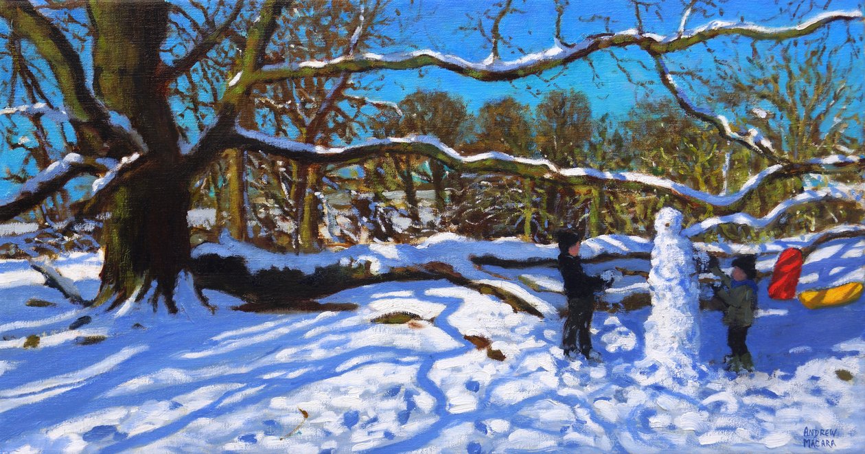 The snowman, Calke Abbey, Ticknall, Derby, 2022 (olja på duk) av Andrew Macara