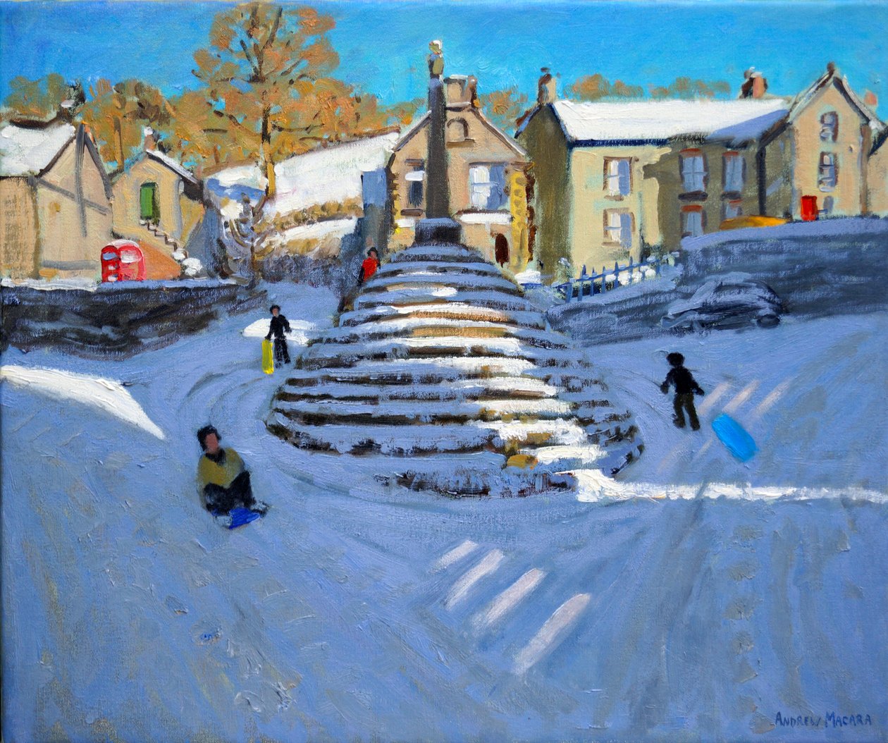 Vinter, Bonsall Village, 2014 (olja på duk) av Andrew Macara