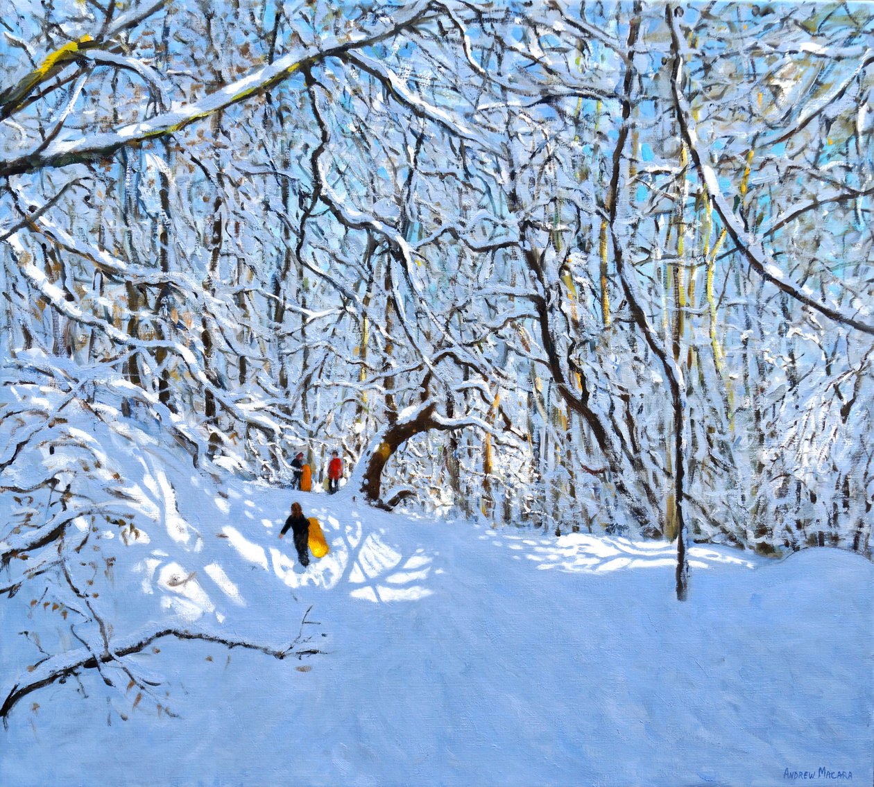 Gula och orange slädar, Allestree Park, Derby. 36 x 40,2018, av Andrew Macara