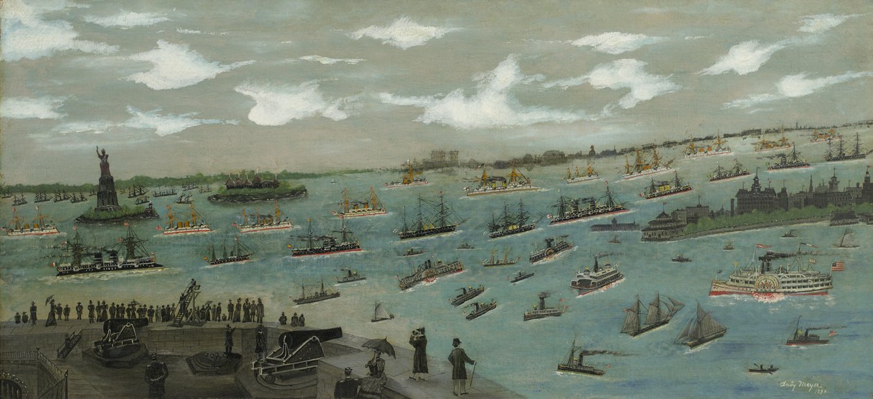 Genomgång av USA:s flotta i New Yorks hamn med Frihetsgudinnan, 1893 av Andrew Meyer