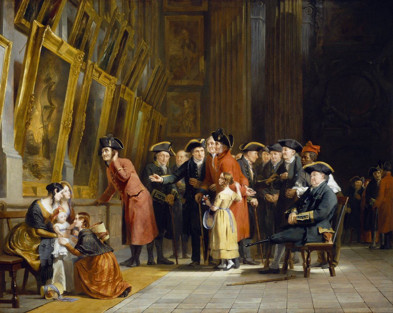 Ett möte med veteraner från den brittiska armén och flottan som tjänstgjorde under Horatio Nelson (1758-1805): Invånare från Chelsea (klädda i rött) och Greenwich Hospital (klädda i blått) besöker marinmålningsgalleriet på Greenwich Hospital av Andrew Morton