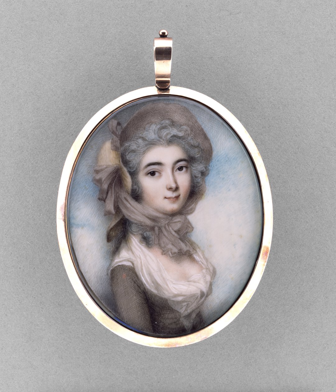 Portrait of a Woman, ca 1785 (akvarell på elfenben, 9 k roséguld, hår, präglad metallfolie och glas) av Andrew Plimer