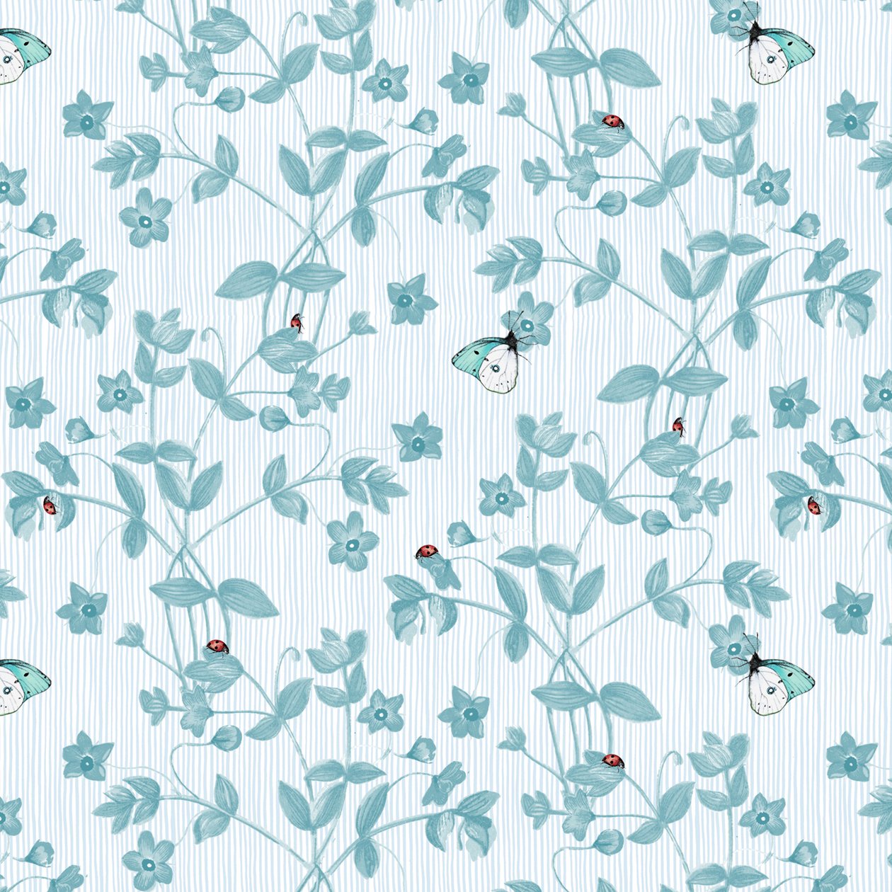 Ladybird and Butterfly Floral, 2017, bläck, akvarell, digital av Andrew Watson